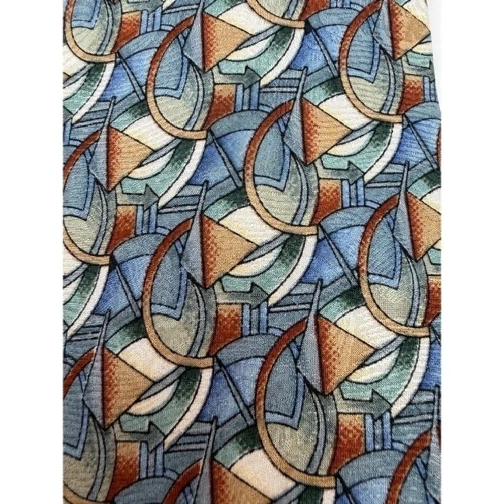 J. Garcia Mens Silk‎ Necktie Abstract Geometric Blue Gold Brown Art Tie RN 62830